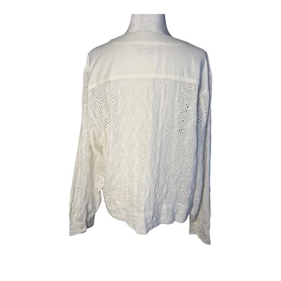 NWOT Madewell Women’s Medium White Long-Sleeve Popover Top in‎ Eyelet - Picture 3 of 8